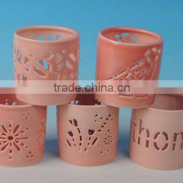 Ceramic porcelain cut out window t-light holder