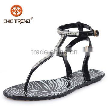 2016 new designs pvc upper jelly flats sandals cheap flips flop crystal plastic lady shoe women sandals