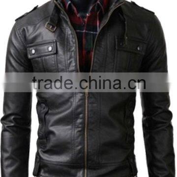 MENS STRAP SLIMFIT BIKER GENUINE LEATHER JACKET BLACK COLOUR