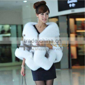 QD10897 Whole-hide Mink Fur Shawls with Fox Collar