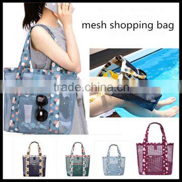 Newest mesh large storage bag, flower reusable shopping bag, beach bag