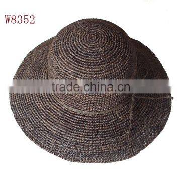 brown dying natural raffia straw hat knitting ladies sun hat