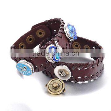 2015 Hand Knitting Interchangeable 18mm Ginger Snap Button Bracelet pulseras leather Snap Bracelets
