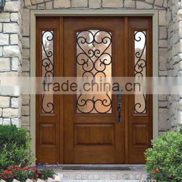 glass insert solid wood door wrought iron wood door