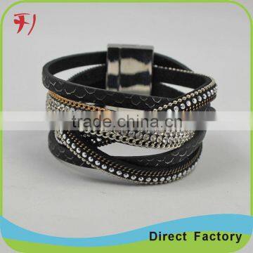 Hot jewelry shiny sapphire crystal leather bracelet wholesale                        
                                                                                Supplier's Choice