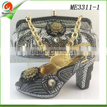 grey color italian shoe and bags set high quality cheap shes and clutch bag for ladies