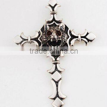 Antique 925 Sterling Silver "Wolf Head" Cross Pendant for Necklace, Cheap For Wholesale