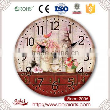 Retro red old desk Eiffel Tower design beautiful roses decoration wall clock for restaurant