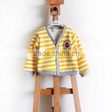 Fashionable stripe children's cotton v-neck cardigan