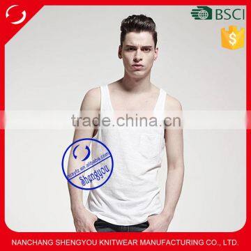 Custom Wholesale 100% Cotton Mens Blank Pocket Stringer Tank Top