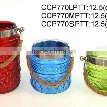 Glass lantern sprayed with color with rope (CCP770LPTT)