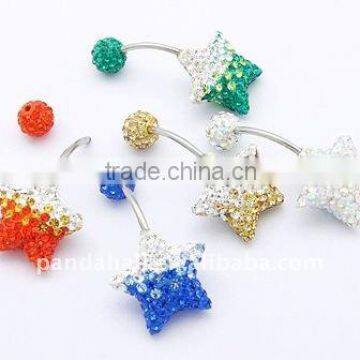 Crystal Belly Rings, with Stainless Steel and Polymer Clay, Star, Multicolor, Size: Length: about 29mm long(SWAR-G009)