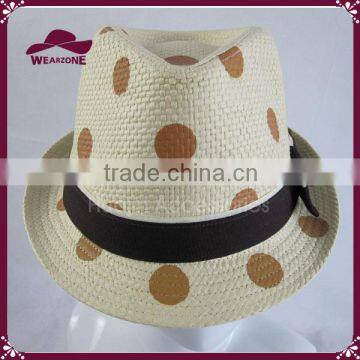 Dot Pattern Printed Natural Straw Hat