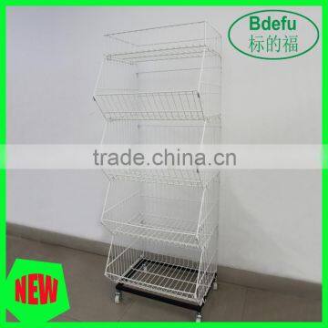 Tiered basket stand mesh stacking supermarket display shelving