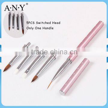 ANY Nail Art Professional Painting Design Single Handle 5PCS Kolinsky Nail Brush Kit