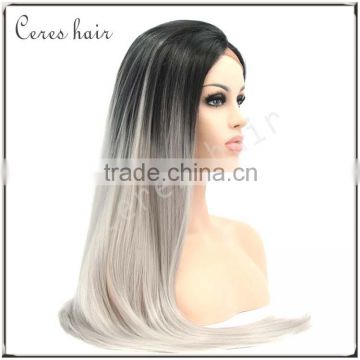 alibaba express hot selling hair wig ombre grey synthetic lace front wig for women