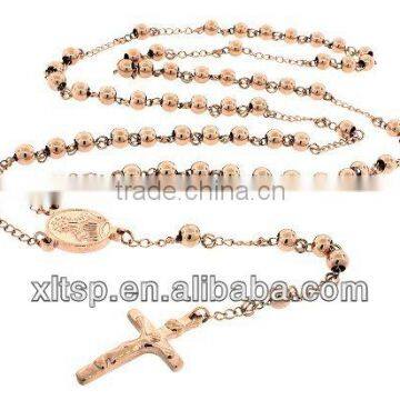 XLT- TN245 Fashion 316l stainless steel gold plated rosary necklace