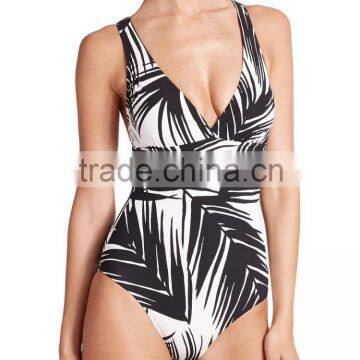 Summer Sexy Ladies Print Backcross Halter One Piece Swimwear