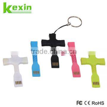 Flexible Keyring Mobile Data Cable Portable Short 2in1 USB Cable /Mini USB Charger