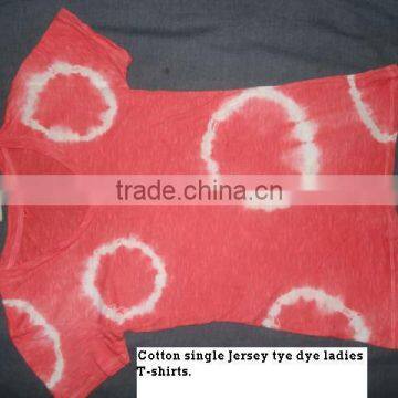 Cotton single jersey lycra tye dye print ladies T-shirt.