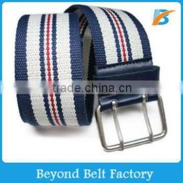 Beyond 1-1/2" Wide Fashionable Stripe Web Fabric Belt with Double Pin Buckle