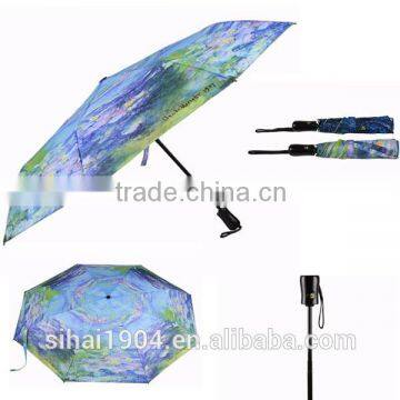 abstract carving printed easy auto windproof open and close 3 folding umbrella