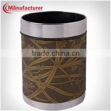 Hotel Room Leather Waste Bin/Garbage Bin With Steel Ring