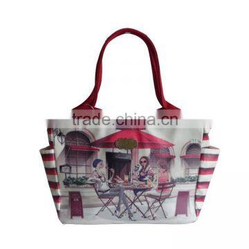 Two External Side Pocket Flowers Printed Waterproof Zipped Handbag photo-2