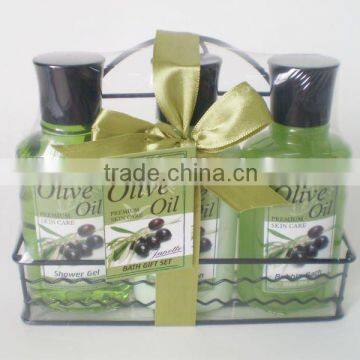 natural bath set in the wire caddy