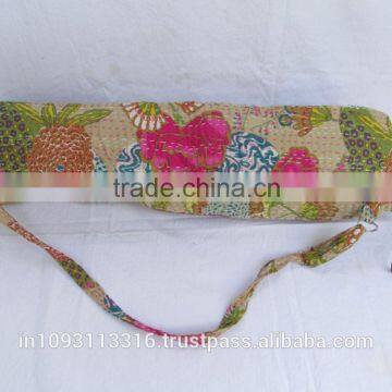 Fruit print handmade kantha yoga bag