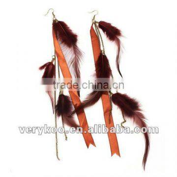 Brown Fashion Long Feather Earrings Wholesale FCA-11028