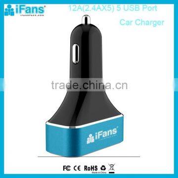 2015 new arrival universal 5 usb ports car chargers 12a with ce fcc rohs made in China