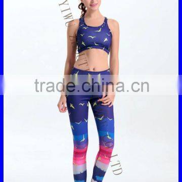 Foreign Trade Hot Style Color Digital Printing Half Stanza Vest of Tall Waist Trousers Female Suit Yoga Suit