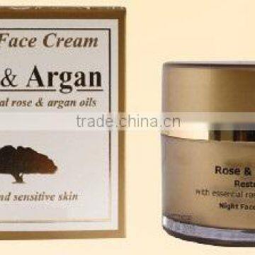 Night Face Cream Restore with Essential Rose and Argan Oils - 50ml. Paraben Free. Made in EU. Private Label Available.