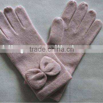 women cashmere knitted gloves with bowknot