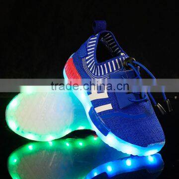 2016 The Newest Flyknit Fabric Colourful Lights Kids Light Up Shoes