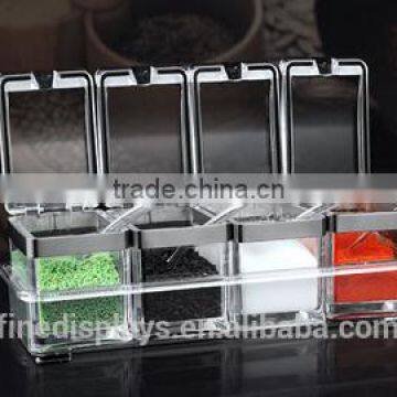 Acrylic Seasoning Box with 4 Serving Spoons, Spice Jar Set Condiment Cruet Bottle, Kitchen Supplies,Nice Design for Kitchen