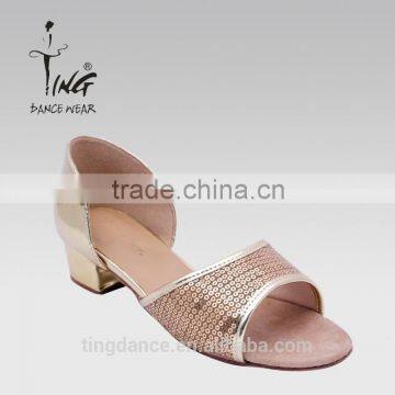 New arrival Shiny paillete decorated Gold PU Children Latin Shoe