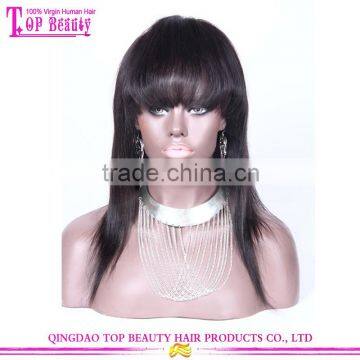 Unprocessed Wholesale Silky Straight Natural Black 100 Human Hair Lace Front Wigs With Bangs