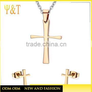 Jingli Jewelry Stainless Steel Blank Cuff Cross Jewelry Sets, 24K Gold Filled Duba i Platd Cross Jewelry Sets(AM-002)