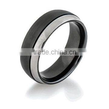 Men's Wedding Band in Black Zirconium Black Titanium Ring With Simulated Stones photo-2