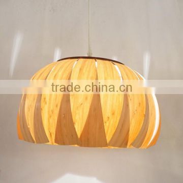 Modern Furniture Round Nature Wood Veneer Shade Pendant Lamp/Light