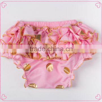Baby New Design Ruffle Pants Baby Panties Bloomer Wholesale Price Gold Polka Dot Design photo-2