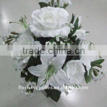 mix flower bush in pure white,rtificial flower bouquet for wedding ,silk cabbage rose ,rose bouquet