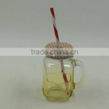 Glass Mason Jar With Mental Lid and Plastic Straws in Various Color and Delicate Logo photo-2