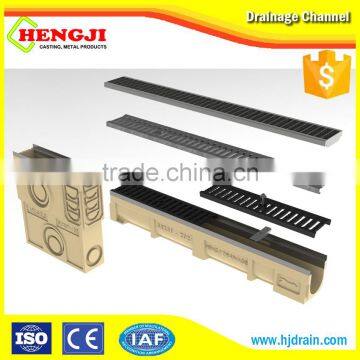 Professional polymer concrete drainage channel with stain steel galvanized grate EN1433 standard outdoor drains grates