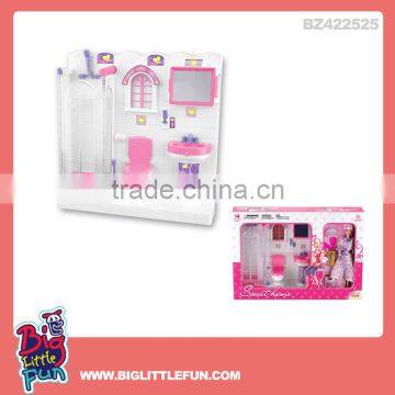 Plastic mini toy doll house furniture with doll