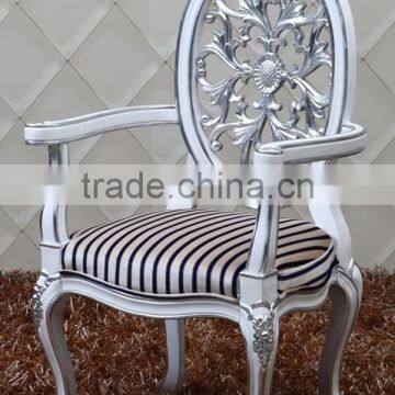 new design oval back baroque solid wood dining chair with arm, upholstered chair