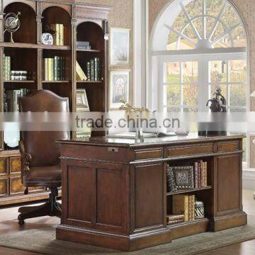 Vintage Style Home Office Set, Hand Carved Wooden Executive Office Desk, Exquisite Wood Veneer Inlaid Office Table With Chair