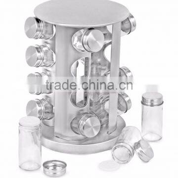 12 Jars Glass Condiment Kitchen Set Stainless Steel Revolving Spice Rack Set photo-4